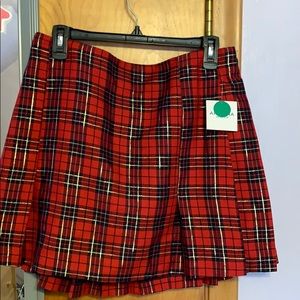 Red Plaid Pleated Skirt